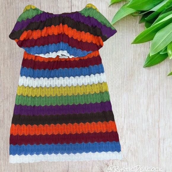 Judith March Dress Women's M Multicolor Boho Crochet Striped Abstract Strapless - Picture 5 of 7